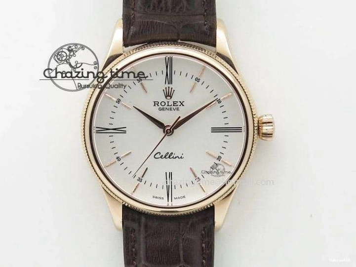 Brown On VF Date Best Cellini Dial A3165 White Strap RG Stick Markers Leather Edition 0104